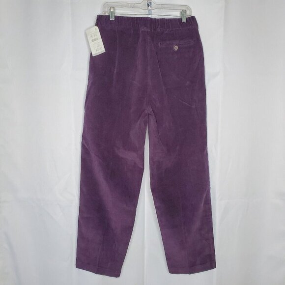 90s Y2K LL Bean Corduroy Pants 14 Tall Plum Purple Relaxed Pleated High Elastic - Picture 2 of 6